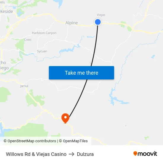 Willows Rd & Viejas Casino to Dulzura map