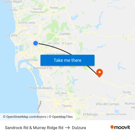 Sandrock Rd & Murray Ridge Rd to Dulzura map