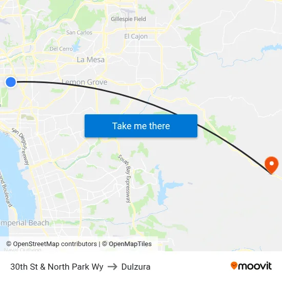 30th St & North Park Wy to Dulzura map