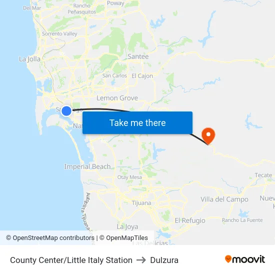 County Center/Little Italy Station to Dulzura map
