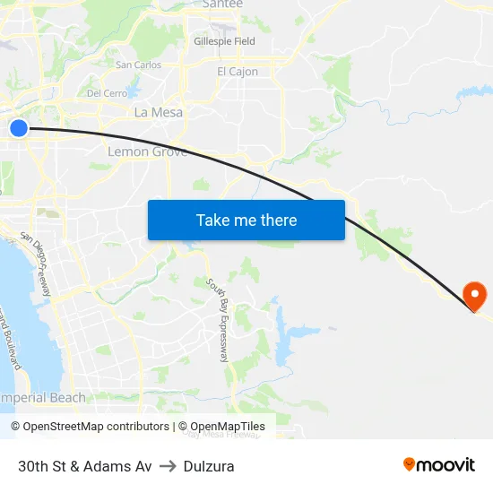 30th St & Adams Av to Dulzura map