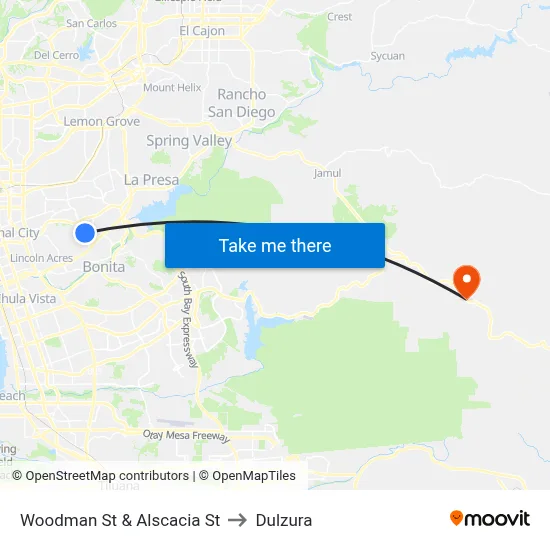 Woodman St & Alscacia St to Dulzura map
