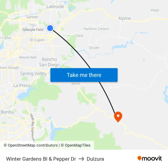Winter Gardens Bl & Pepper Dr to Dulzura map