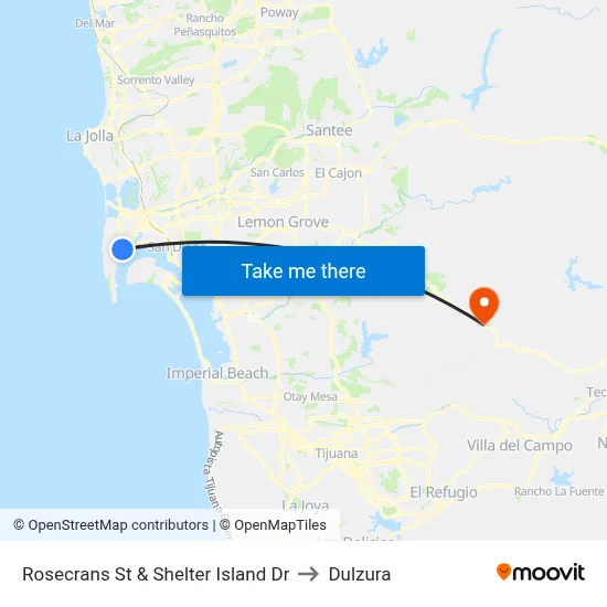 Rosecrans St & Shelter Island Dr to Dulzura map