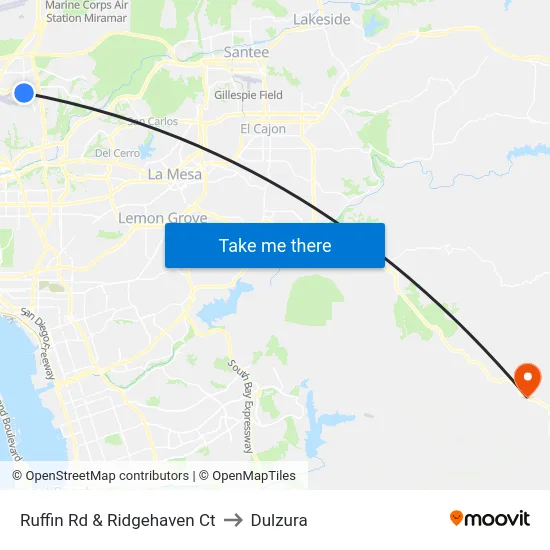 Ruffin Rd & Ridgehaven Ct to Dulzura map