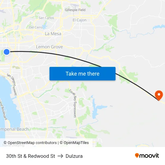 30th St & Redwood St to Dulzura map