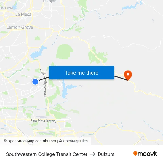 Southwestern College Transit Center to Dulzura map