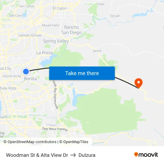 Woodman St & Alta View Dr to Dulzura map