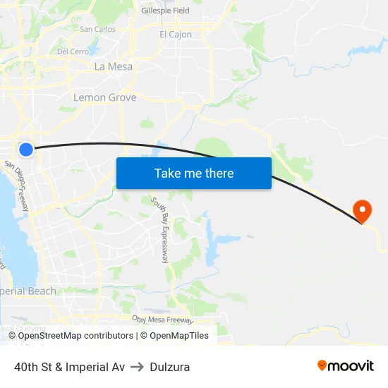 40th St & Imperial Av to Dulzura map