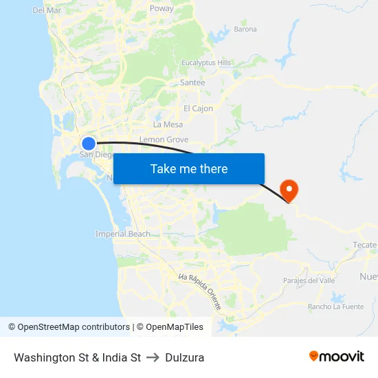 Washington St & India St to Dulzura map