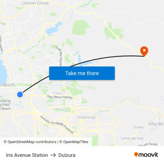 Iris Avenue Station to Dulzura map