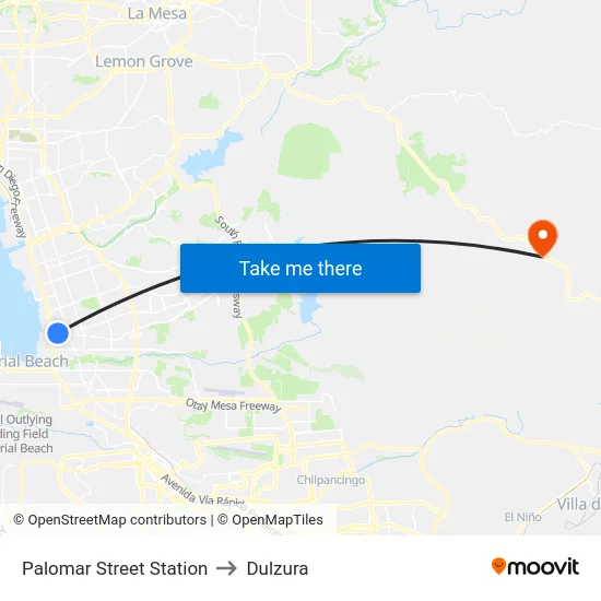 Palomar Street Station to Dulzura map