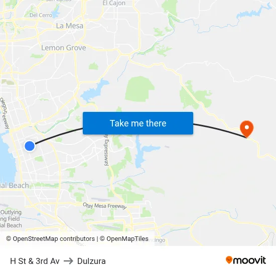 H St & 3rd Av to Dulzura map