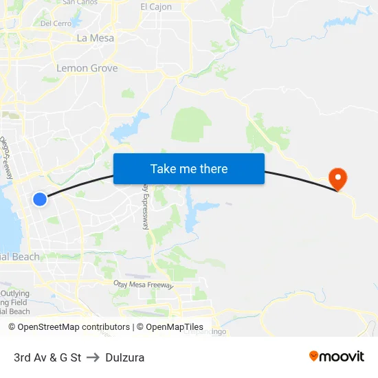 3rd Av & G St to Dulzura map