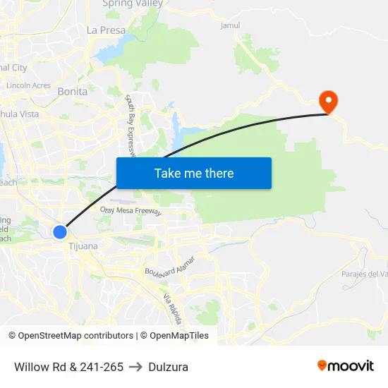 Willow Rd & 241-265 to Dulzura map