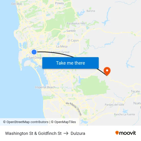 Washington St & Goldfinch St to Dulzura map