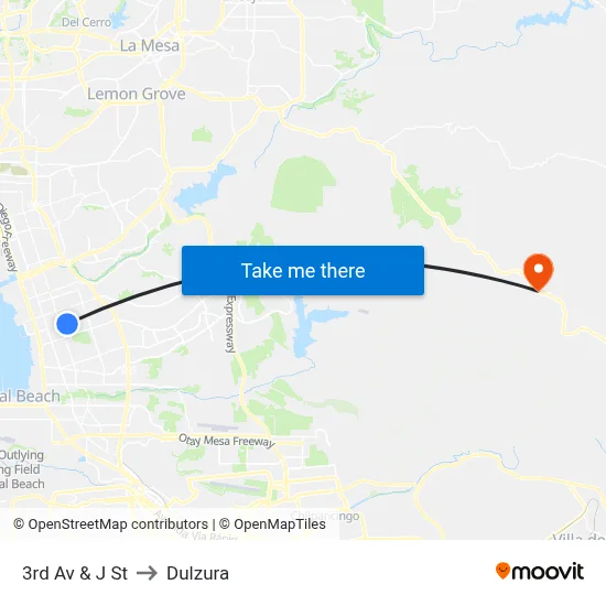 3rd Av & J St to Dulzura map