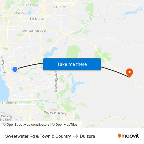 Sweetwater Rd & Town & Country to Dulzura map