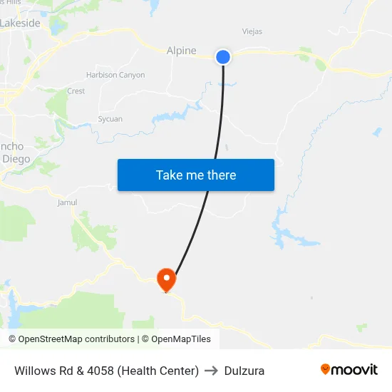 Willows Rd & 4058 (Health Center) to Dulzura map