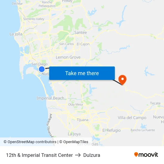 12th & Imperial Transit Center to Dulzura map