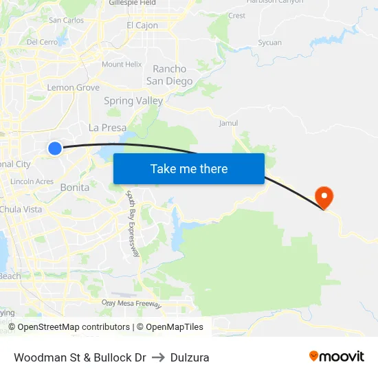 Woodman St & Bullock Dr to Dulzura map
