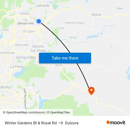 Winter Gardens Bl & Royal Rd to Dulzura map