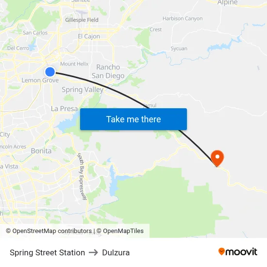 Spring Street Station to Dulzura map