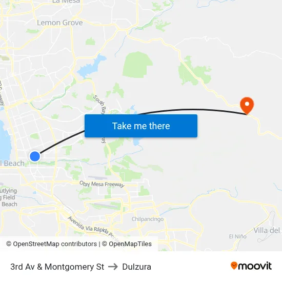 3rd Av & Montgomery St to Dulzura map