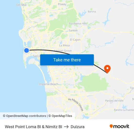 West Point Loma Bl & Nimitz Bl to Dulzura map