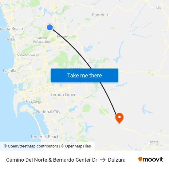Camino Del Norte & Bernardo Center Dr to Dulzura map