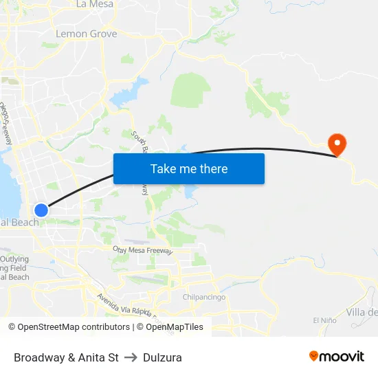 Broadway & Anita St to Dulzura map