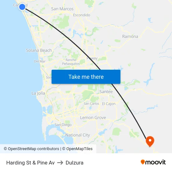 Harding St & Pine Av to Dulzura map