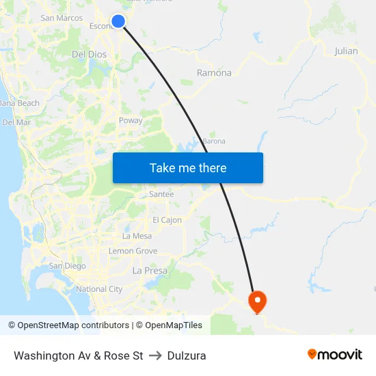 Washington Av & Rose St to Dulzura map