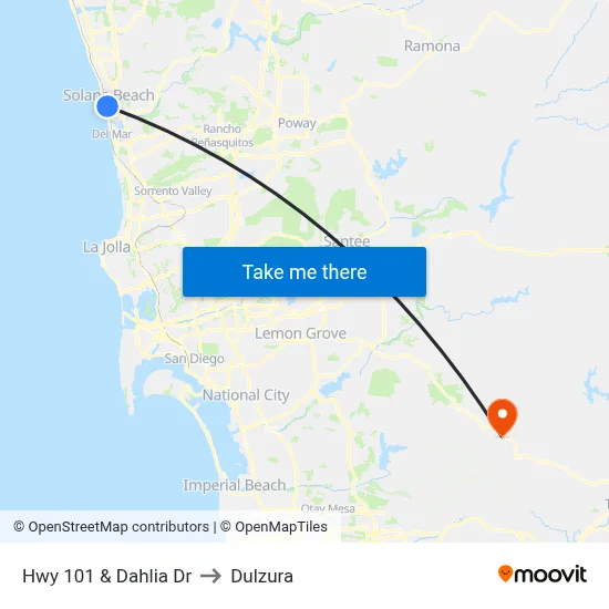 Hwy 101 & Dahlia Dr to Dulzura map