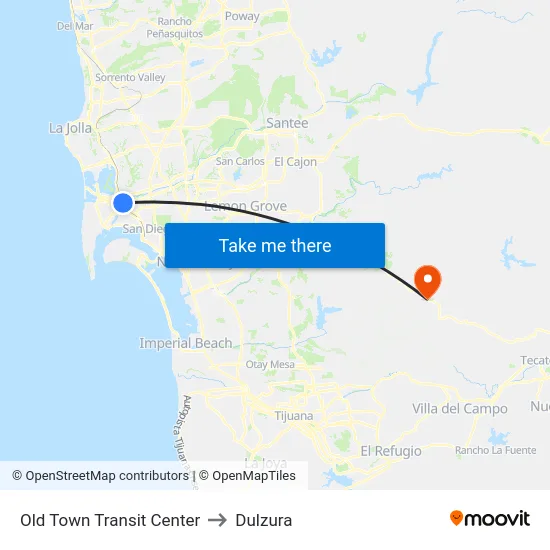 Old Town Transit Center to Dulzura map