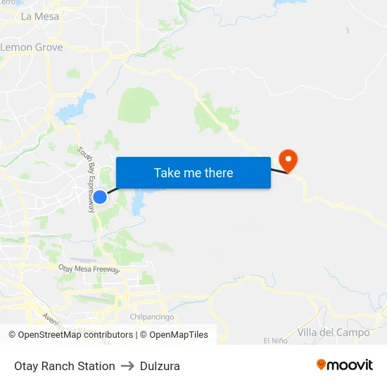Otay Ranch Station to Dulzura map