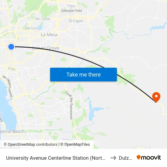 University Avenue Centerline Station (Northbound) to Dulzura map