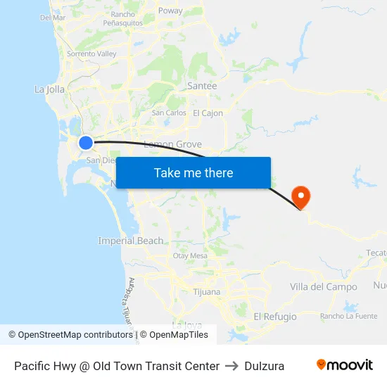 Pacific Hwy @ Old Town Transit Center to Dulzura map