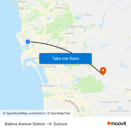 Balboa Avenue Station to Dulzura map