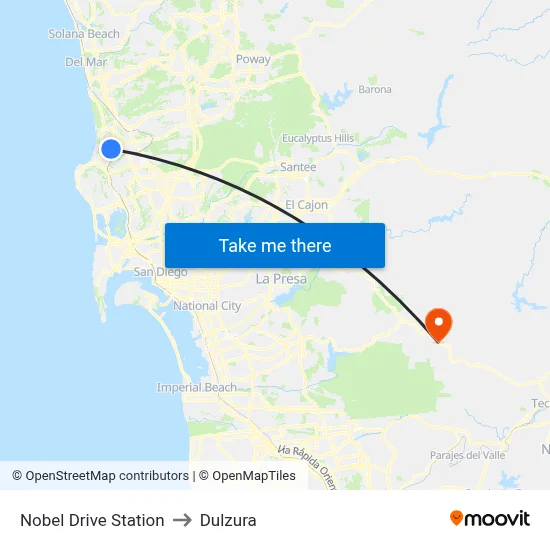 Nobel Drive Station to Dulzura map