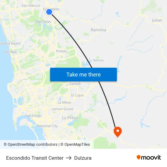 Escondido Transit Center to Dulzura map