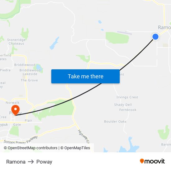 Ramona to Poway map