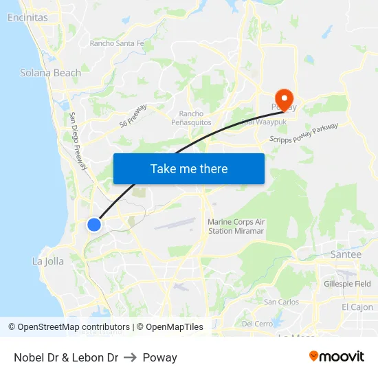 Nobel Dr & Lebon Dr to Poway map