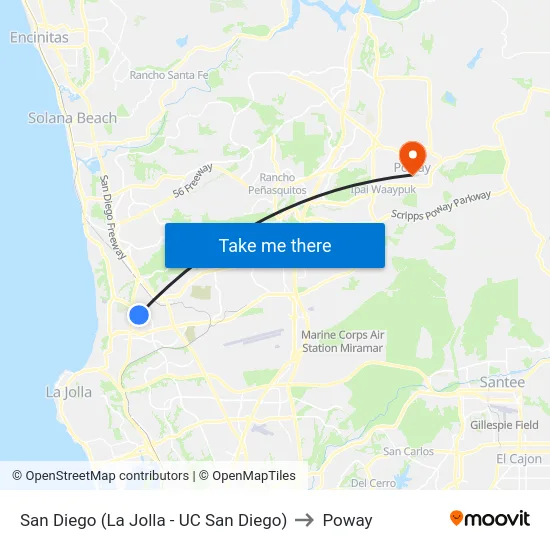 San Diego (La Jolla - UC San Diego) to Poway map