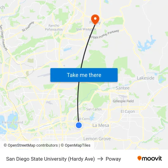 San Diego State University (Hardy Ave) to Poway map