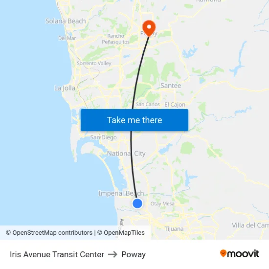 Iris Avenue Transit Center to Poway map