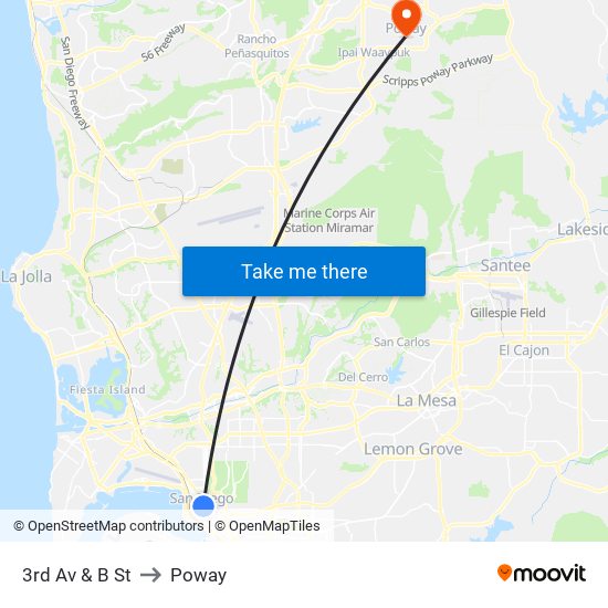 3rd Av & B St to Poway map