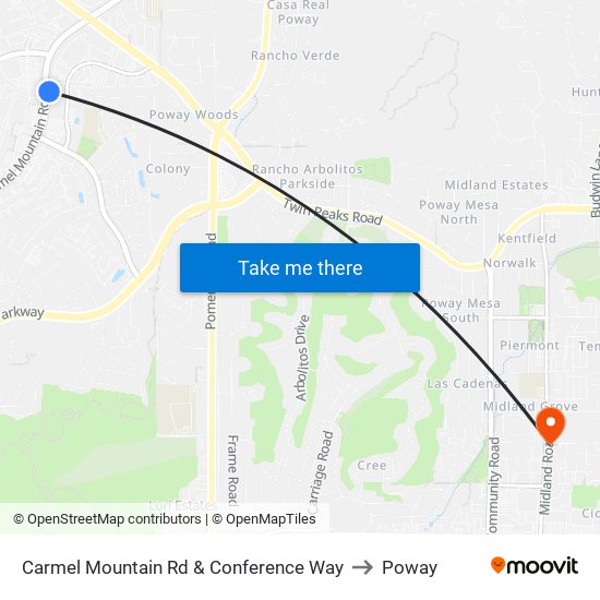 Carmel Mountain Rd & Conference Way to Poway map