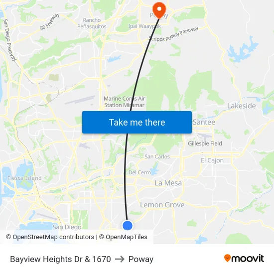 Bayview Heights Dr & 1670 to Poway map