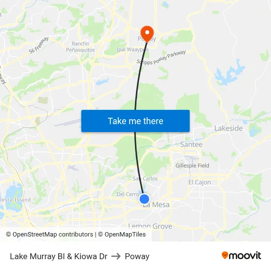 Lake Murray Bl & Kiowa Dr to Poway map